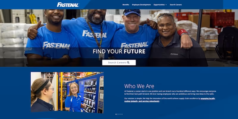 Screenshot of the official career page of Fastenal