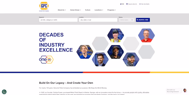 Screenshot of the official career page of Genuine Parts