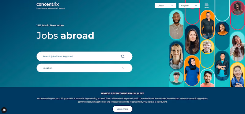 Screenshot of the official career page of Concentrix