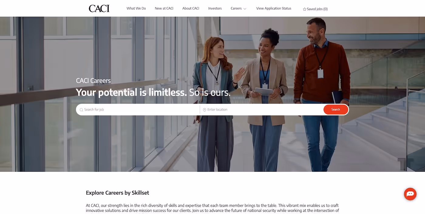 Screenshot of the official career page of CACI International