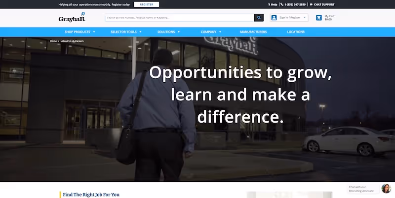 Screenshot of the official career page of Graybar Electric