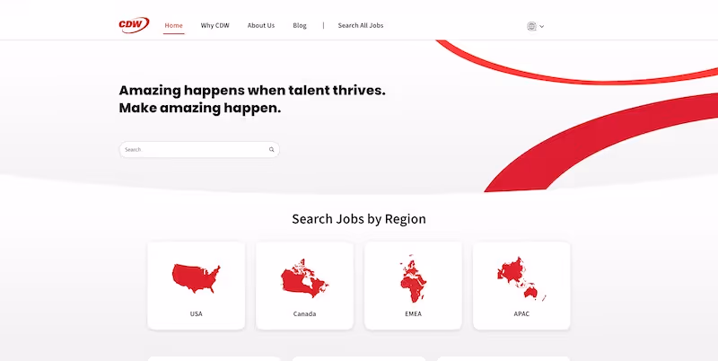 Screenshot of the official career page of CDW