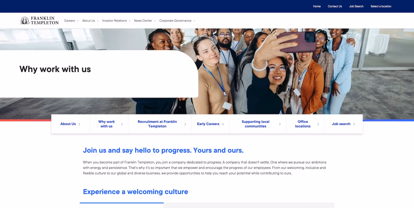 Screenshot of the official career page of Franklin Resources