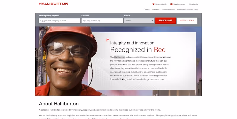 Screenshot of the official career page of Halliburton