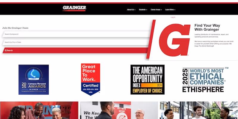 Screenshot of the official career page of Grainger