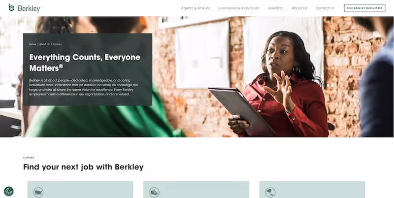 Screenshot of the official career page of Berkley