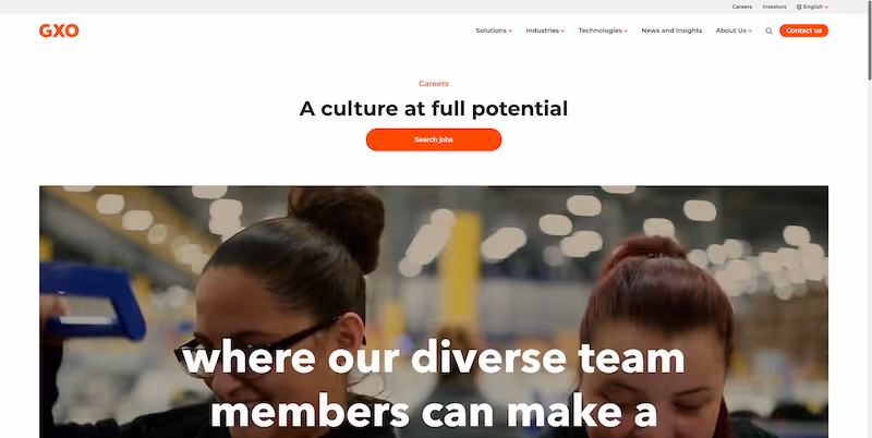 Screenshot of the official career page of GXO Logistics