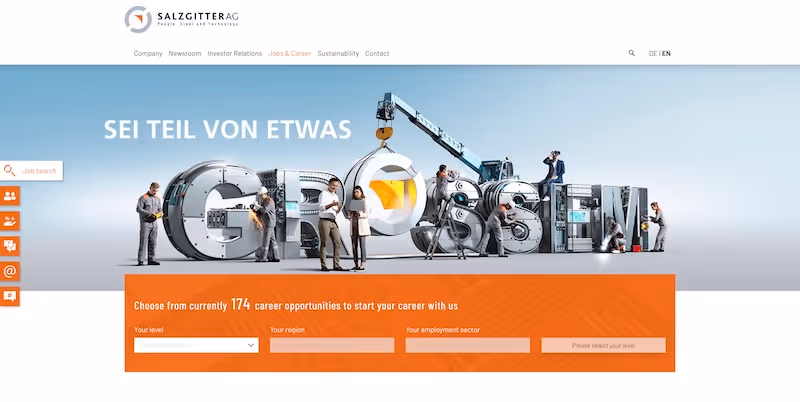 Screenshot of the official career page of Salzgitter