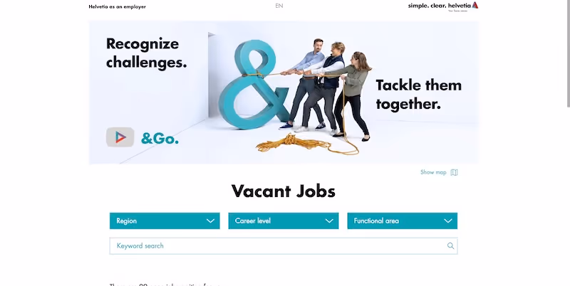 Screenshot of the official career page of Helvetia