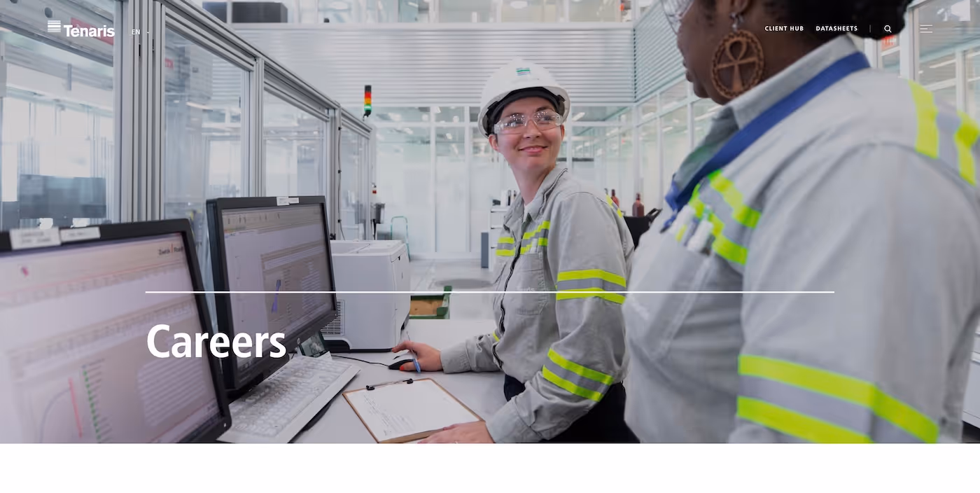 Screenshot of the official career page of Tenaris