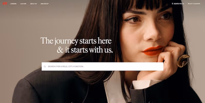 Screenshot of the official career page of H&M Hennes & Mauritz