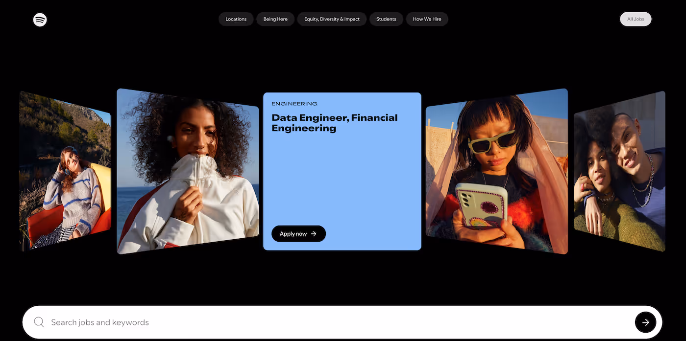 Screenshot of the official career page of Spotify