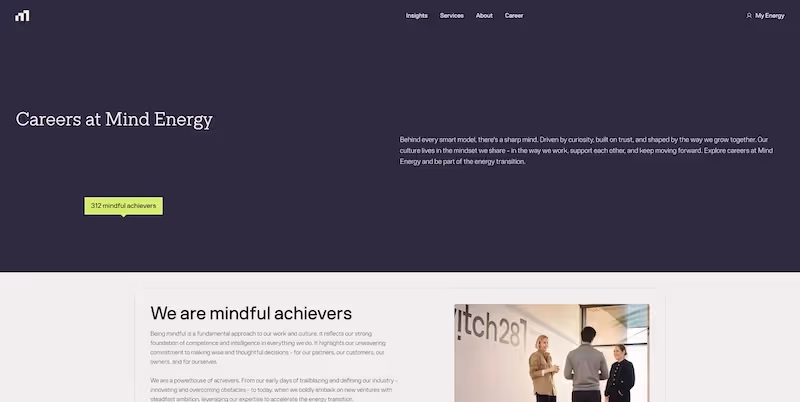 Screenshot of the official career page of Mind Energy