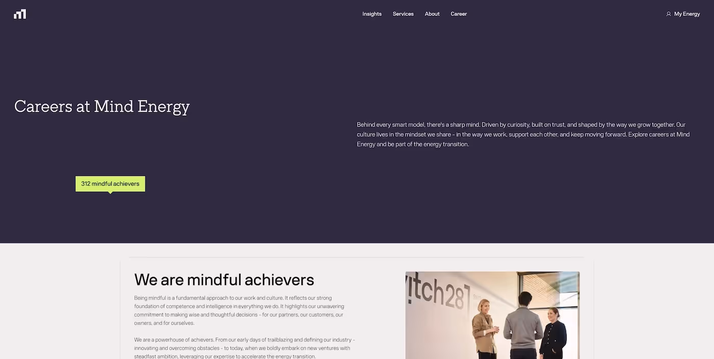 Screenshot of the official career page of Mind Energy