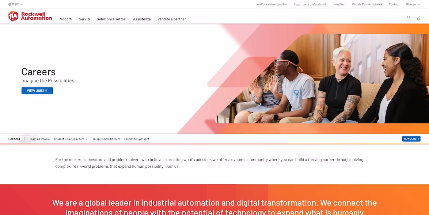 Screenshot of the official career page of Rockwell Automation