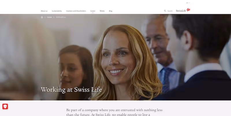 Screenshot of the official career page of Swiss Life