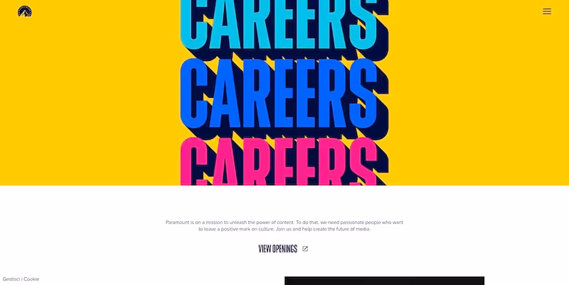 Screenshot of the official career page of Paramount