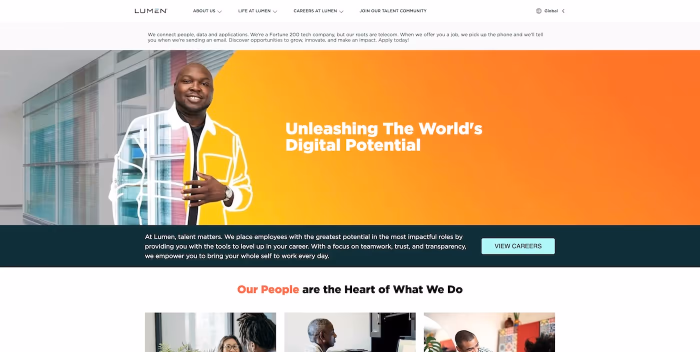 Screenshot of the official career page of Lumen Technologies