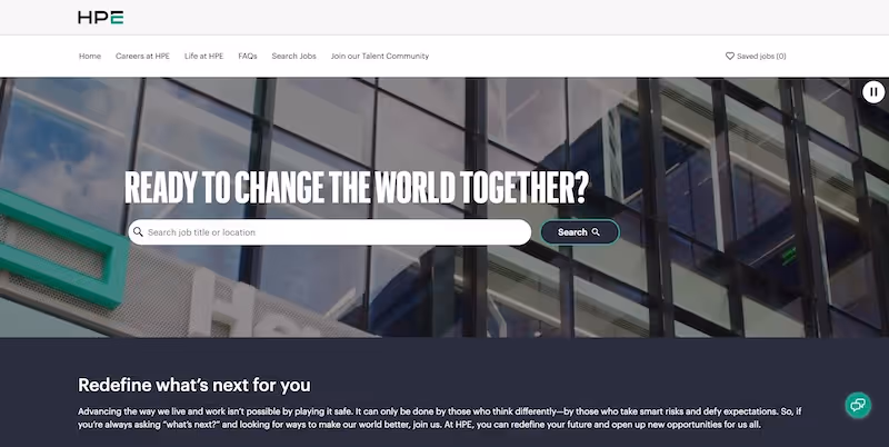 Screenshot of the official career page of Hewlett Packard Enterprise