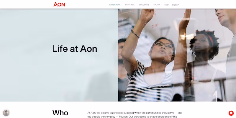 Screenshot of the official career page of Aon