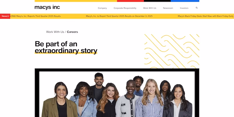 Screenshot of the official career page of Macy's