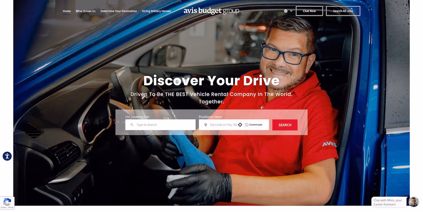 Screenshot of the official career page of Avis Budget Group