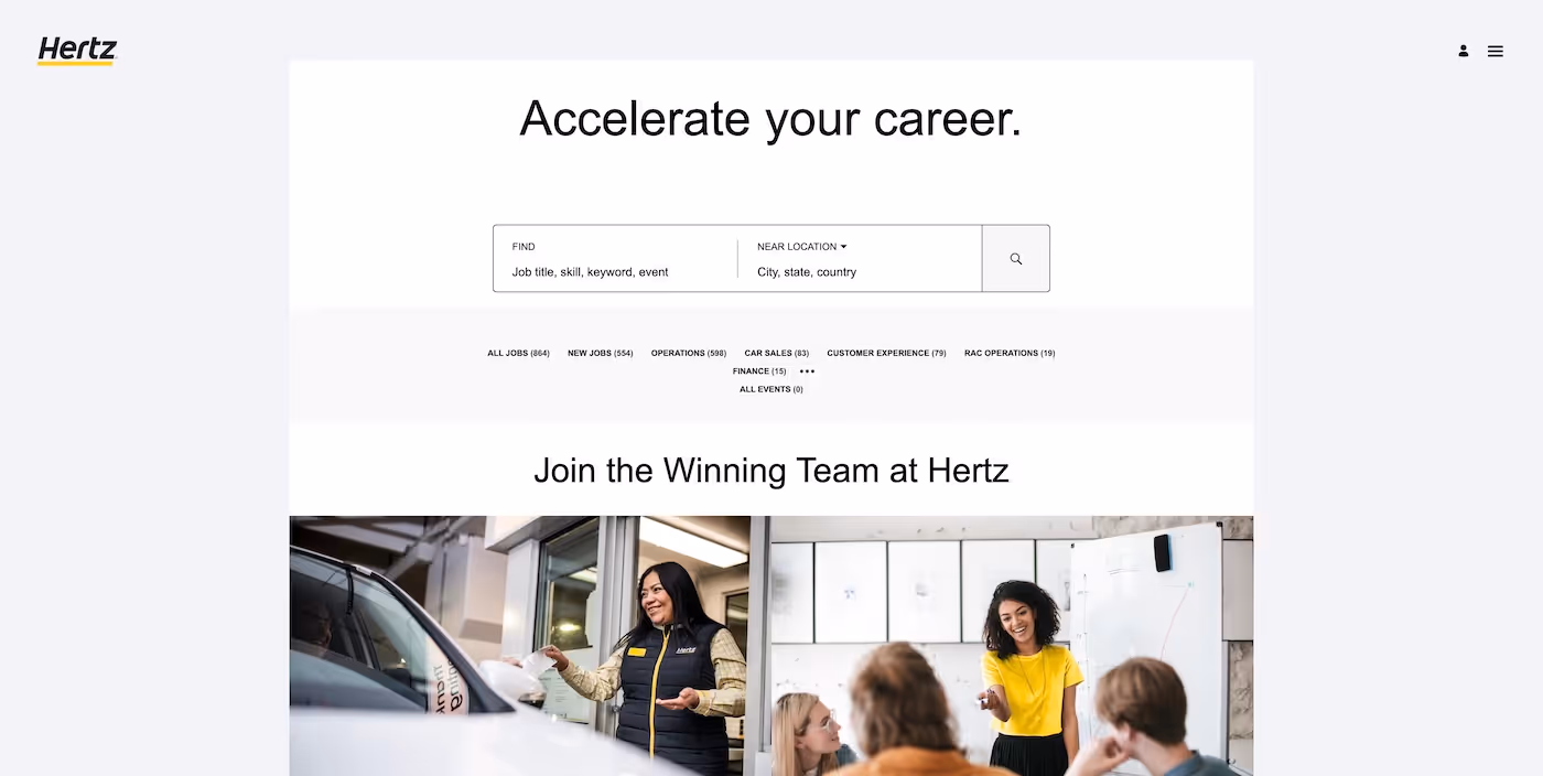 Screenshot of the official career page of Hertz