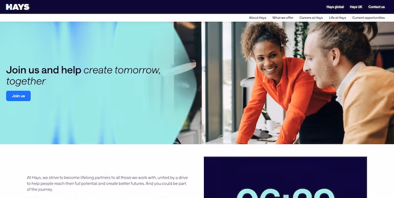 Screenshot of the official career page of Hays