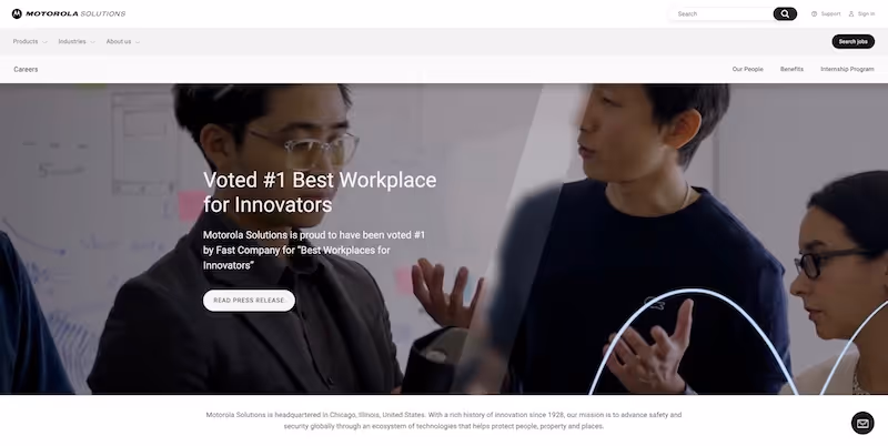 Screenshot of the official career page of Motorola Solutions