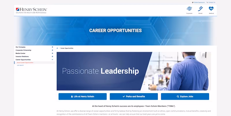 Screenshot of the official career page of Henry Schein