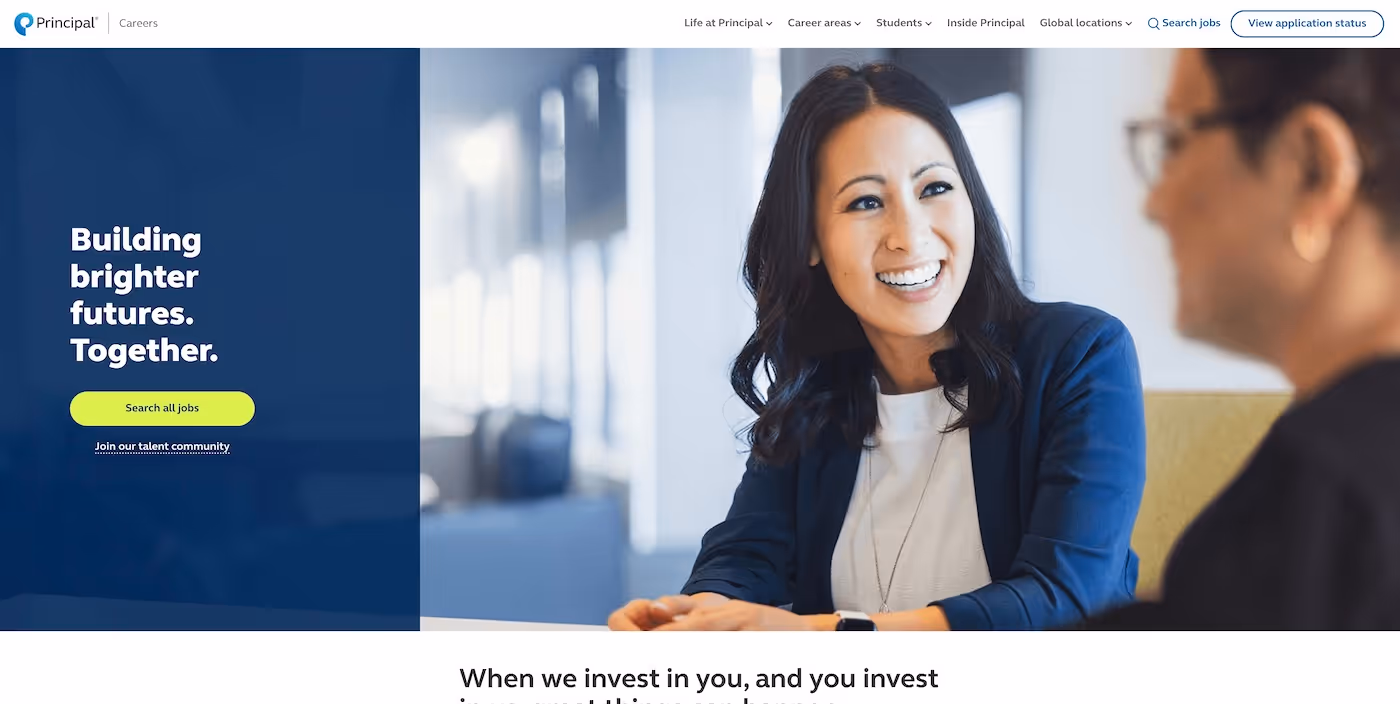 Screenshot of the official career page of Principal Financial