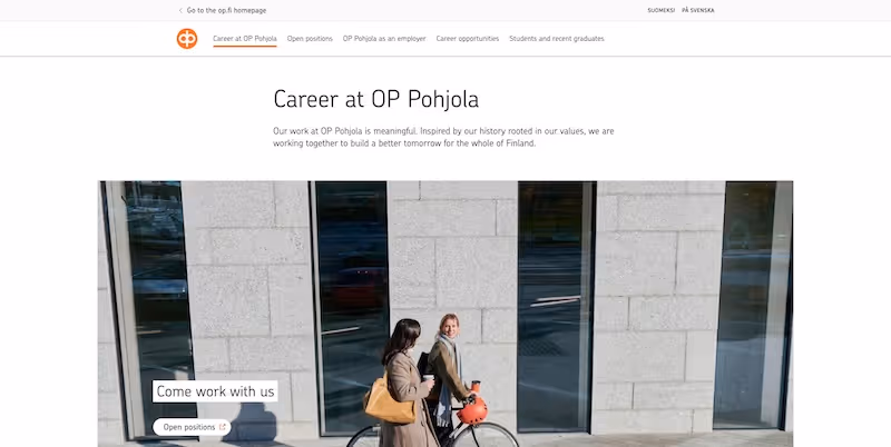 Screenshot of the official career page of OP Pohjola