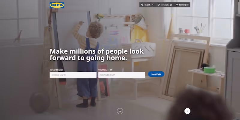 Screenshot of the official career page of Ikea