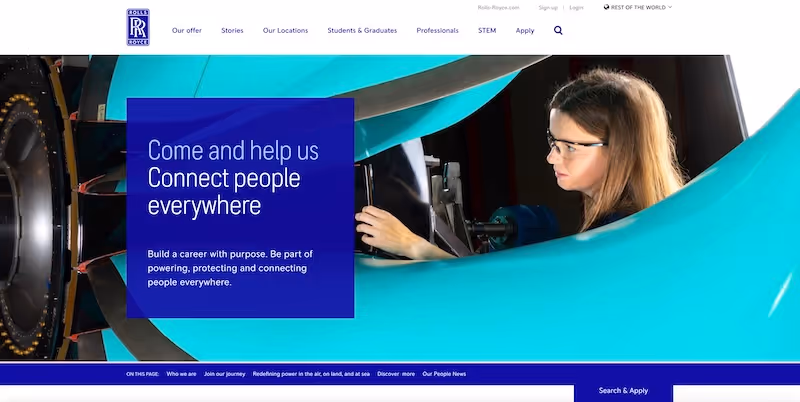 Screenshot of the official career page of Rolls-Royce
