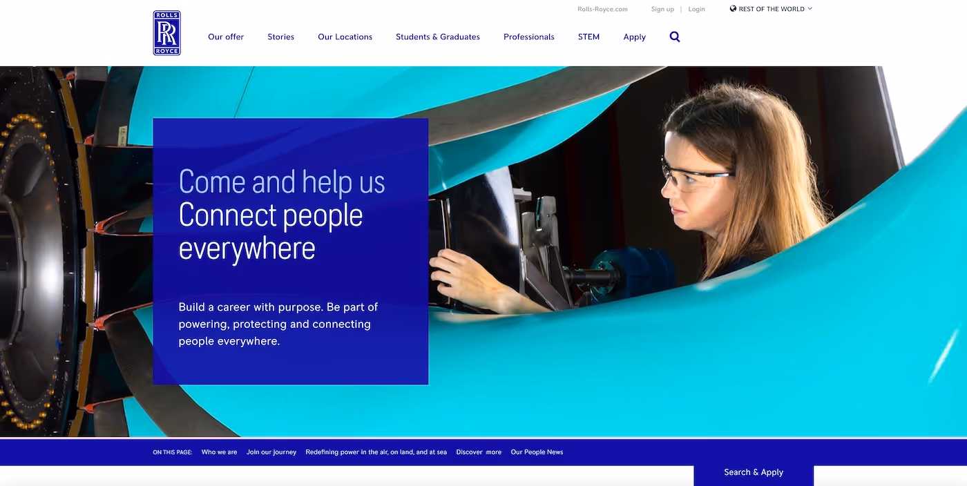 Screenshot of the official career page of Rolls-Royce