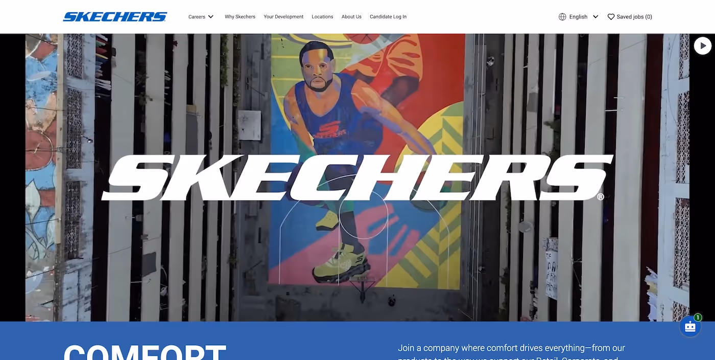 Screenshot of the official career page of Skechers
