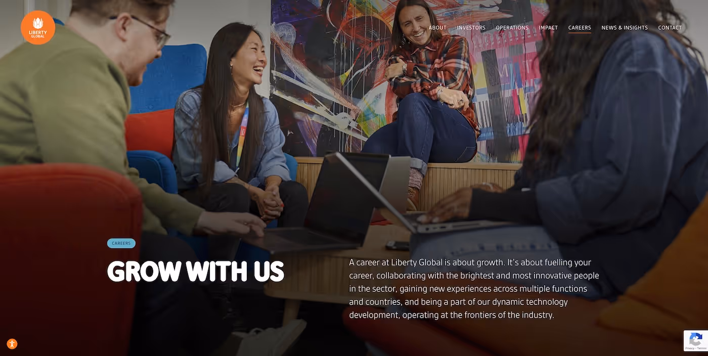 Screenshot of the official career page of Liberty Global