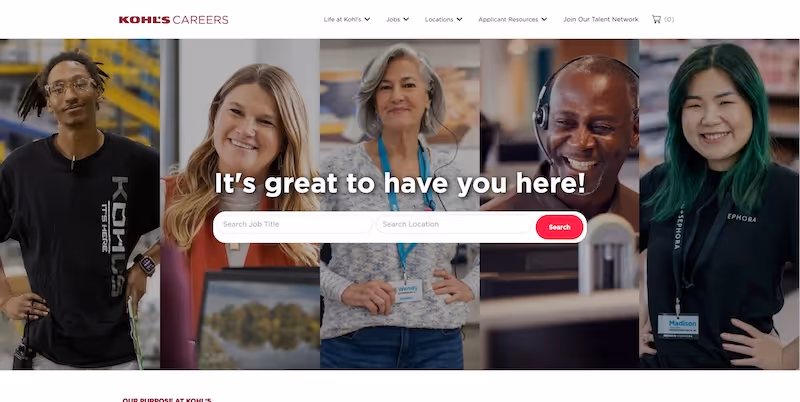 Screenshot of the official career page of Kohl's