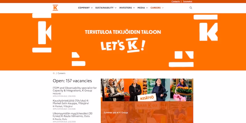Screenshot of the official career page of Kesko