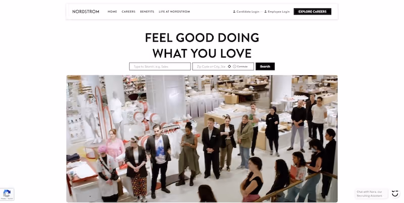 Screenshot of the official career page of Nordstrom