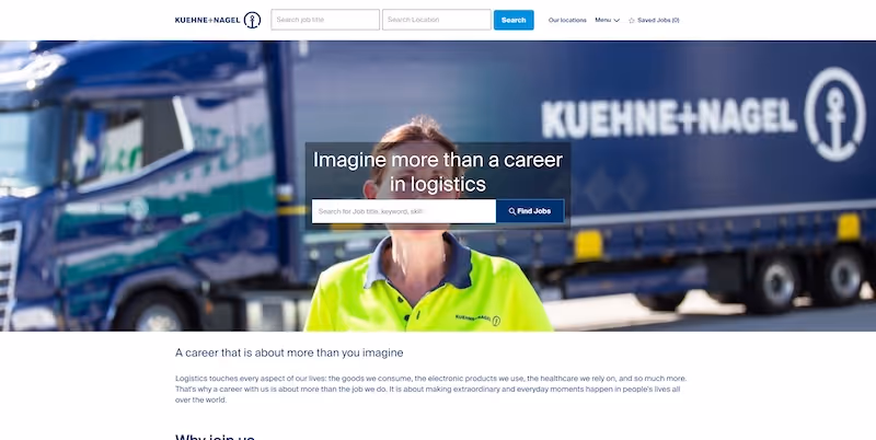 Screenshot of the official career page of Kuehne+Nagel
