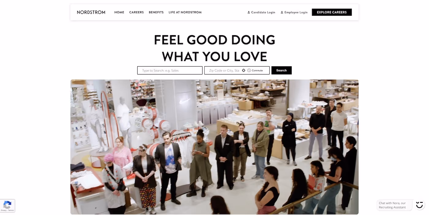 Screenshot of the official career page of Nordstrom