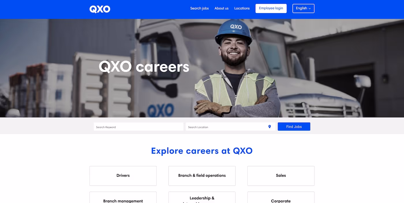 Screenshot of the official career page of QXO