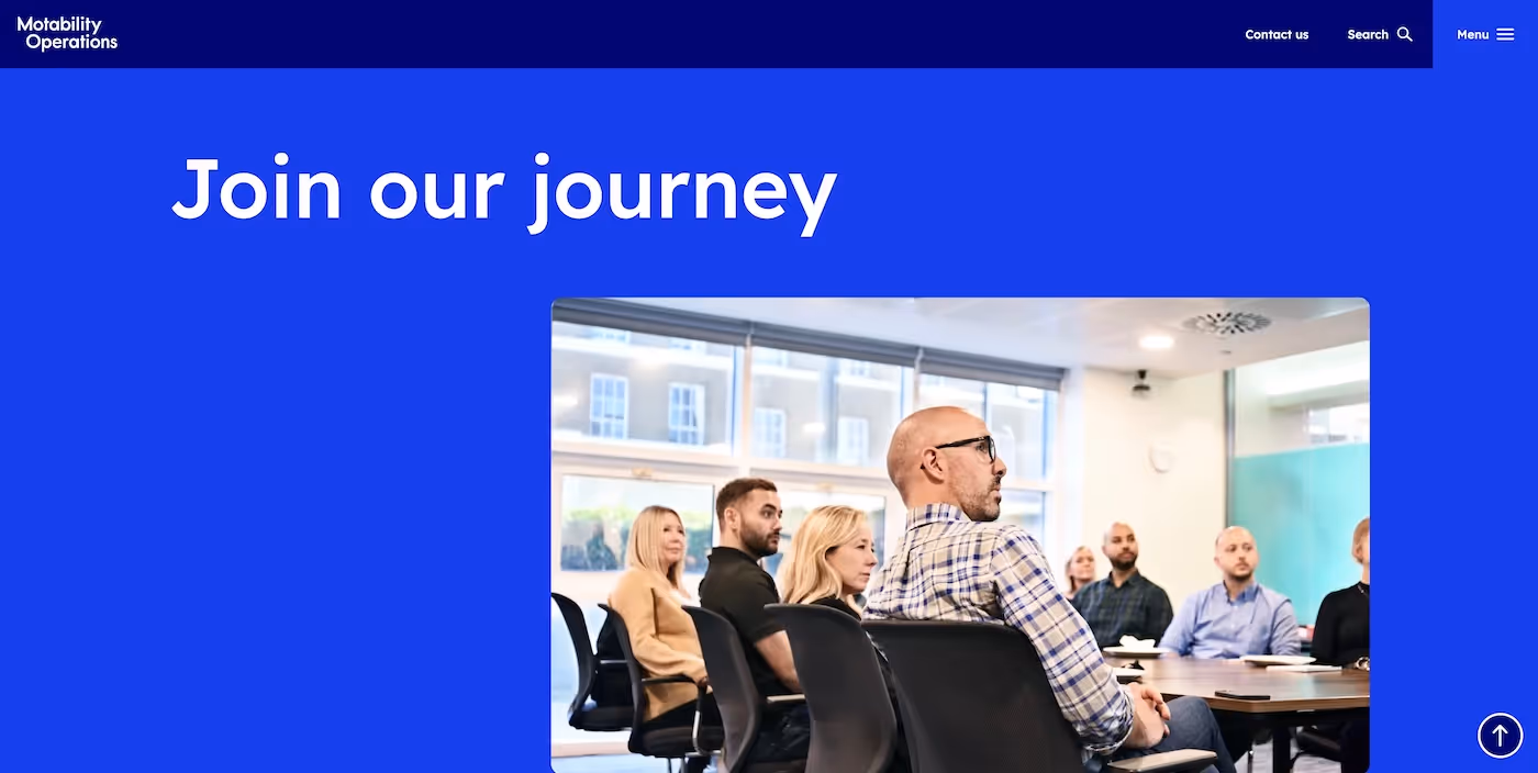 Screenshot of the official career page of Motability Operations