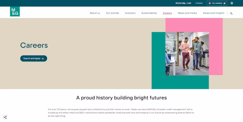 Screenshot of the official career page of M&G