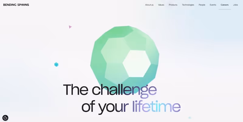 Screenshot of the official career page of Bending Spoons