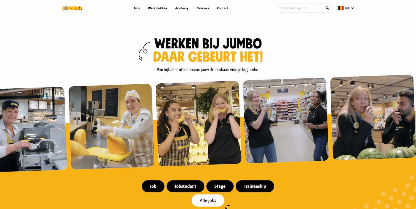 Screenshot of the official career page of Jumbo Groep
