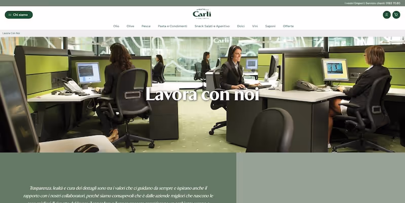 Screenshot of the official career page of Fratelli Carli