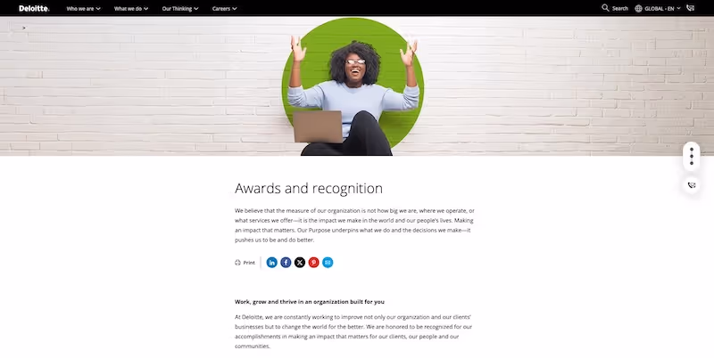 Screenshot of the official career page of Deloitte