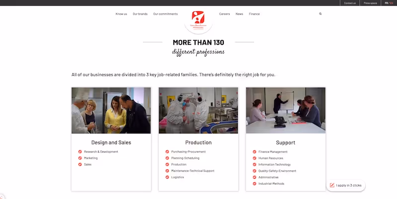Screenshot of the official career page of LDC